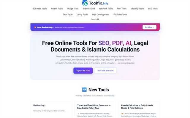 Portfolio 3 Toolfix.info website preview